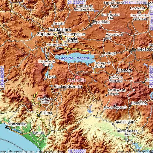Topographic map of Mazamitla