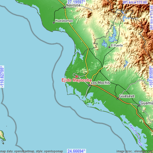 Topographic map of Ejido Mayocoba