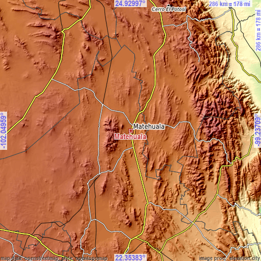 Topographic map of Matehuala