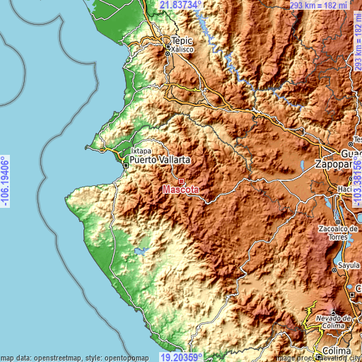 Topographic map of Mascota