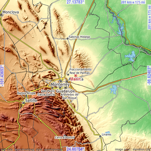 Topographic map of Marín