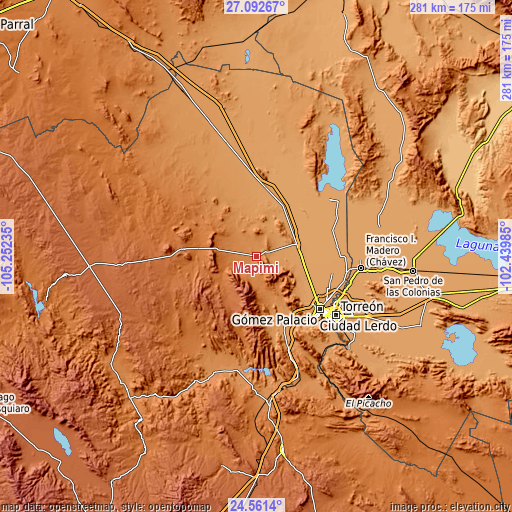 Topographic map of Mapimí