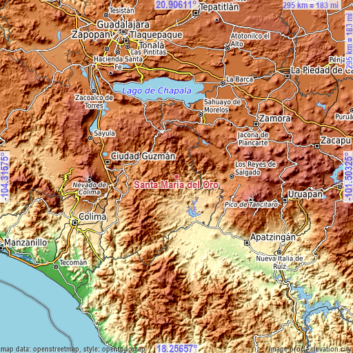 Topographic map of Santa María del Oro