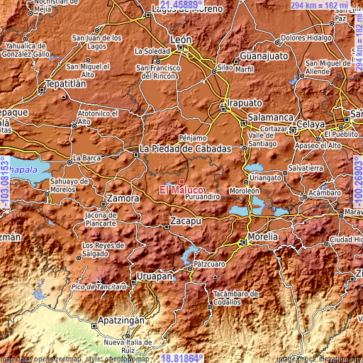 Topographic map of El Maluco