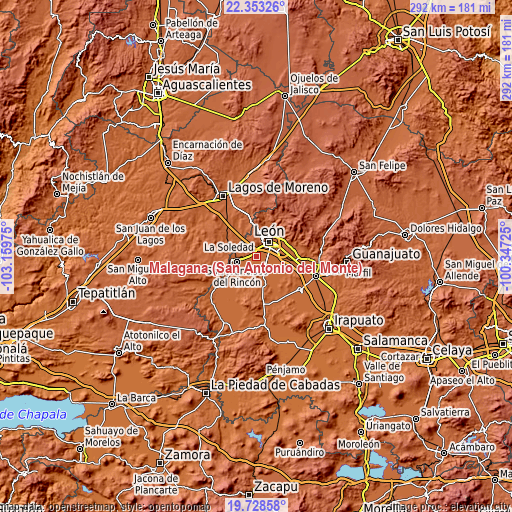 Topographic map of Malagana (San Antonio del Monte)