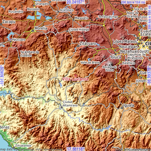 Topographic map of Villa Luvianos