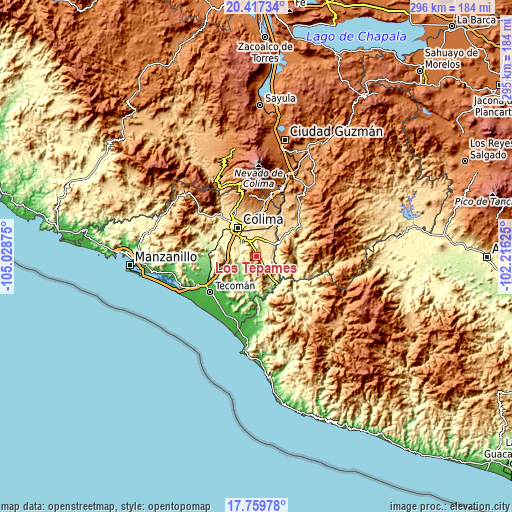 Topographic map of Los Tepames