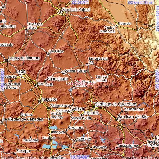 Topographic map of Los Rodríguez