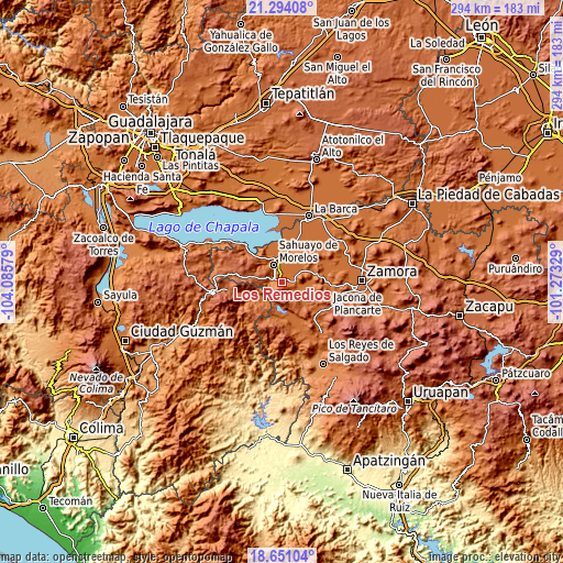 Topographic map of Los Remedios