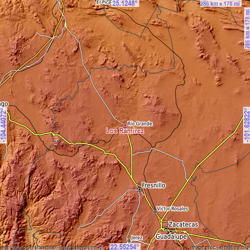 Topographic map of Los Ramírez