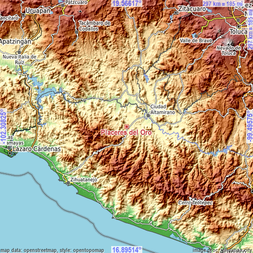 Topographic map of Placeres del Oro