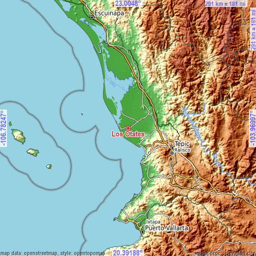 Topographic map of Los Otates