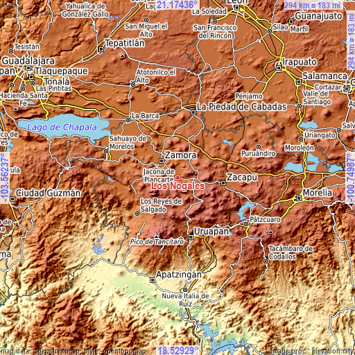 Topographic map of Los Nogales