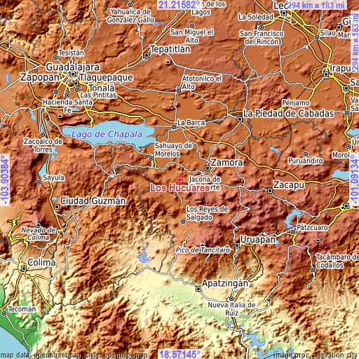 Topographic map of Los Hucuares