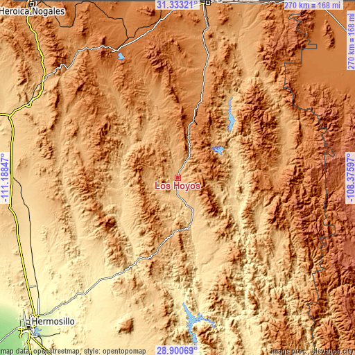 Topographic map of Los Hoyos