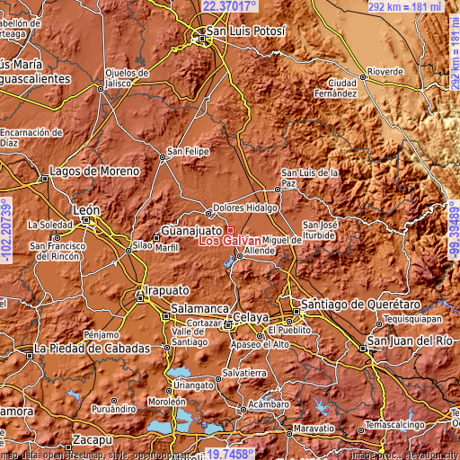 Topographic map of Los Galvan