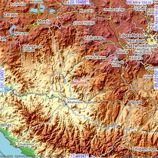 Topographic map of Bejucos