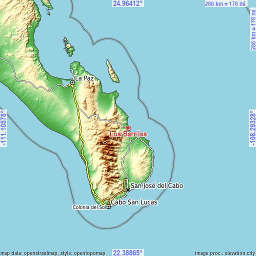 Topographic map of Los Barriles