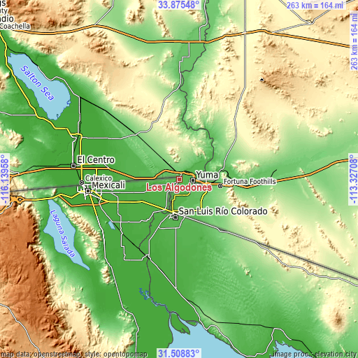 Topographic map of Los Algodones