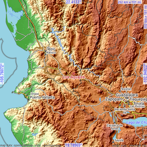 Topographic map of Los Aguajes