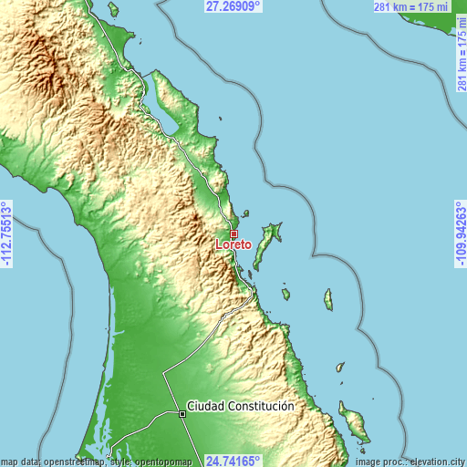 Topographic map of Loreto