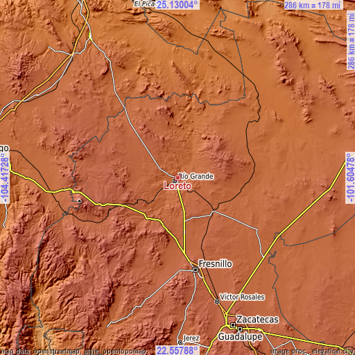 Topographic map of Loreto