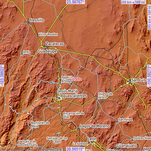 Topographic map of Loreto