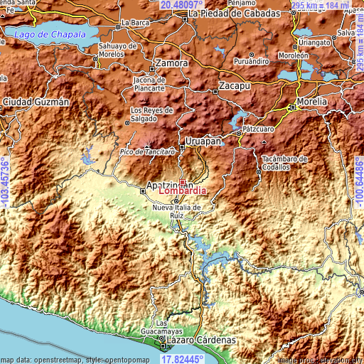 Topographic map of Lombardía