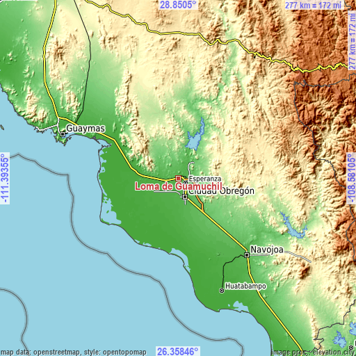 Topographic map of Loma de Guamúchil