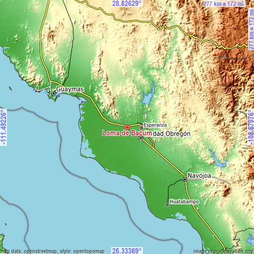 Topographic map of Loma de Bácum