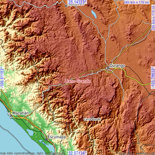 Topographic map of Llano Grande