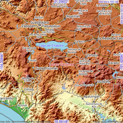 Topographic map of Lázaro Cárdenas