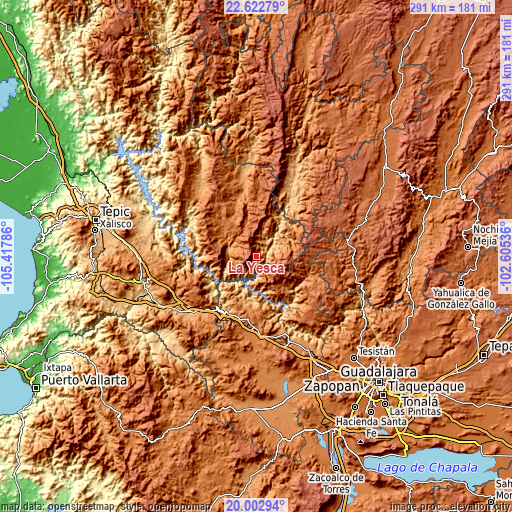 Topographic map of La Yesca