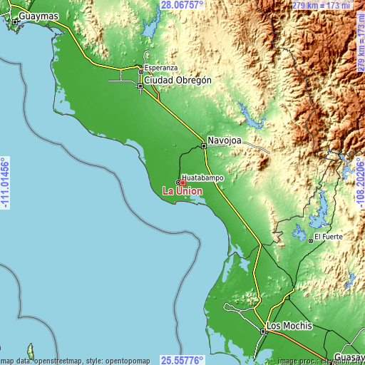 Topographic map of La Unión