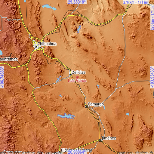 Topographic map of Las Varas