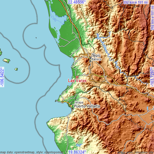 Topographic map of Las Varas