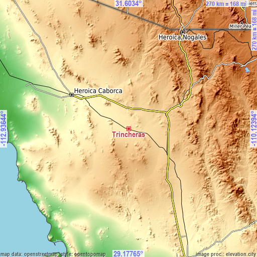 Topographic map of Trincheras