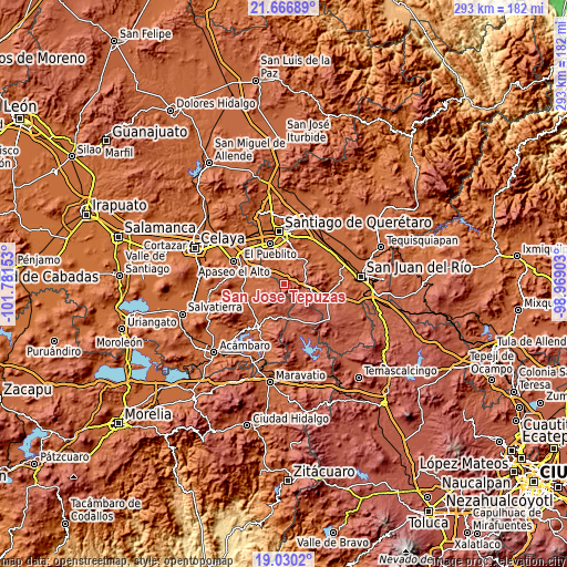 Topographic map of San José Tepuzas