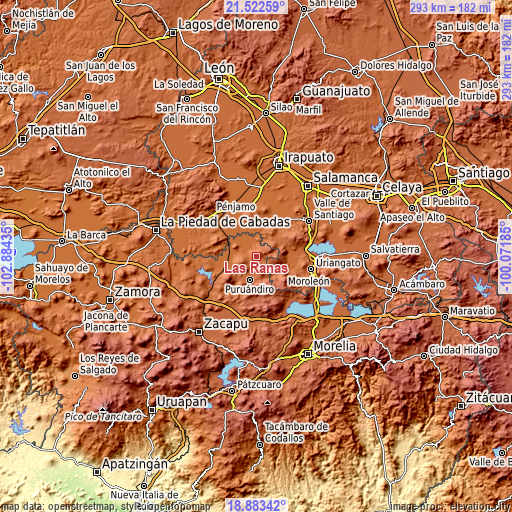 Topographic map of Las Ranas