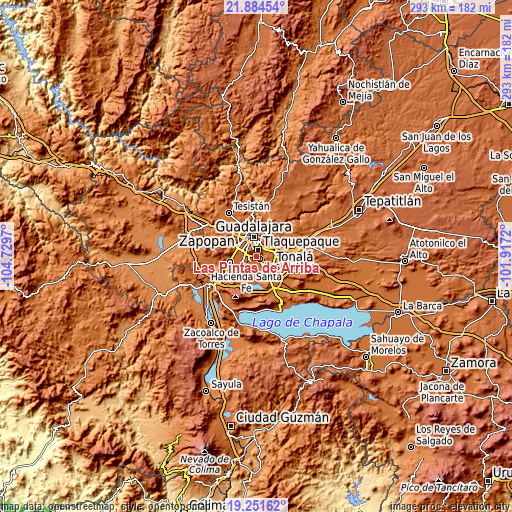 Topographic map of Las Pintas de Arriba