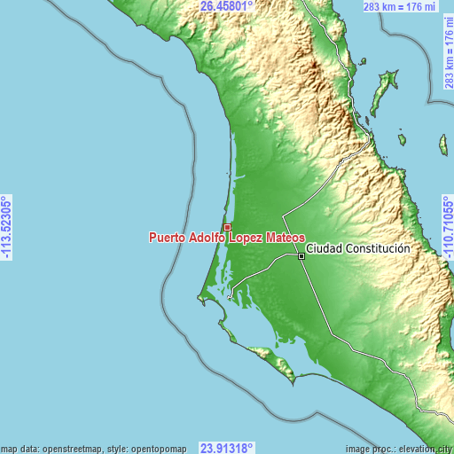 Topographic map of Puerto Adolfo Lopez Mateos