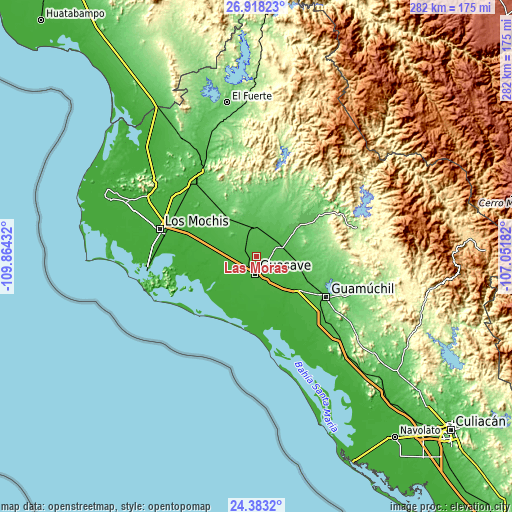 Topographic map of Las Moras