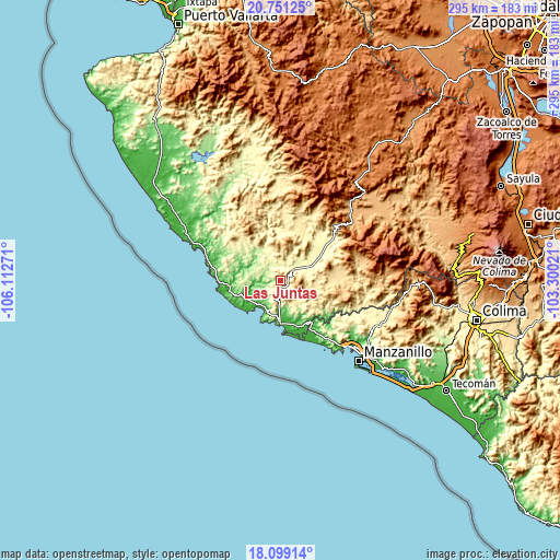 Topographic map of Las Juntas