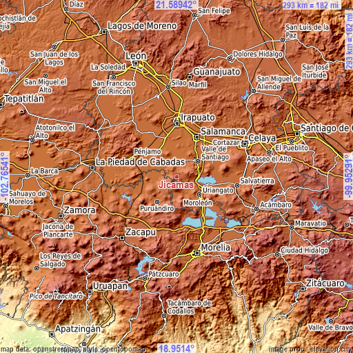 Topographic map of Jícamas