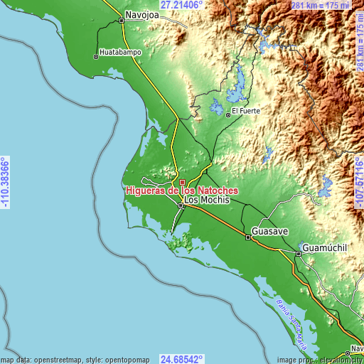 Topographic map of Higueras de los Natoches