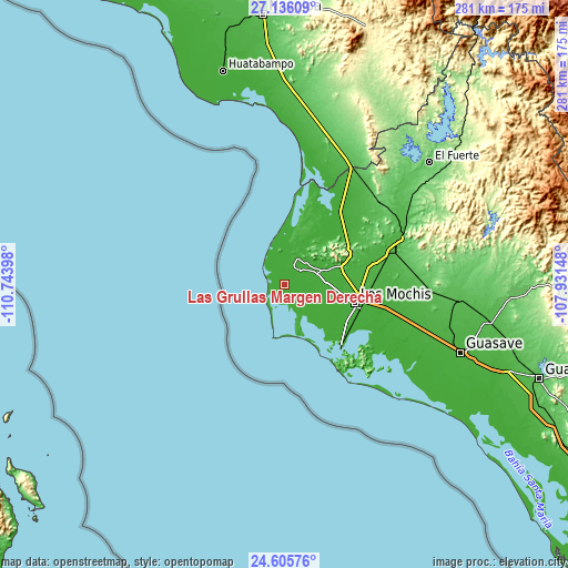 Topographic map of Las Grullas Margen Derecha