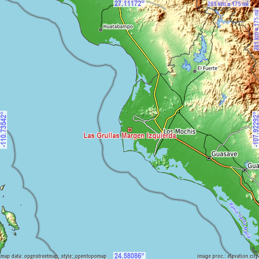 Topographic map of Las Grullas Margen Izquierda