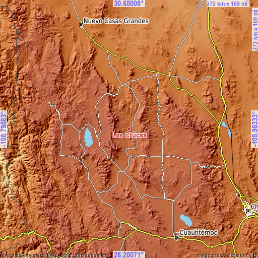 Topographic map of Las Cruces