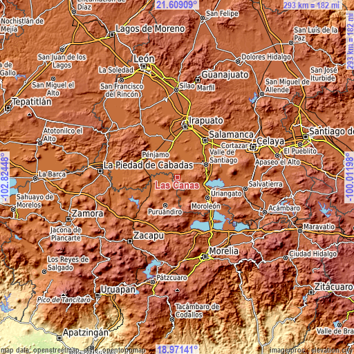 Topographic map of Las Cañas