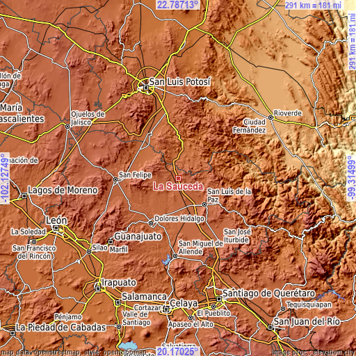 Topographic map of La Sauceda